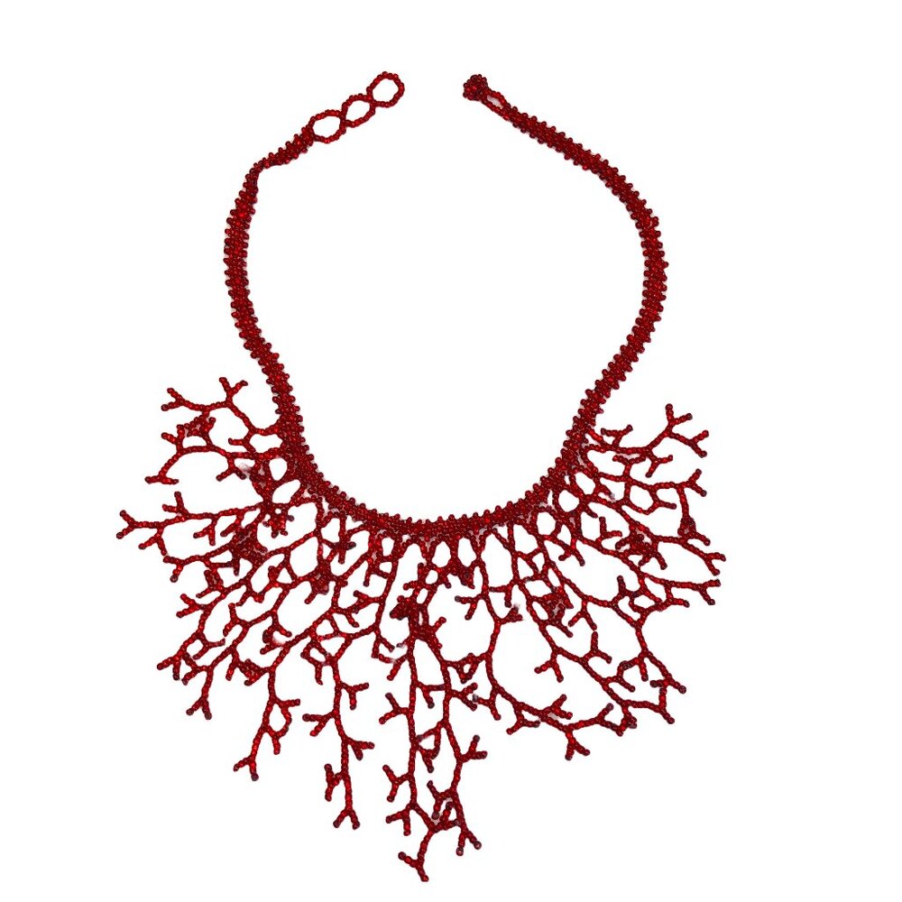 Red Bead Collar Necklace - Waterfall Style